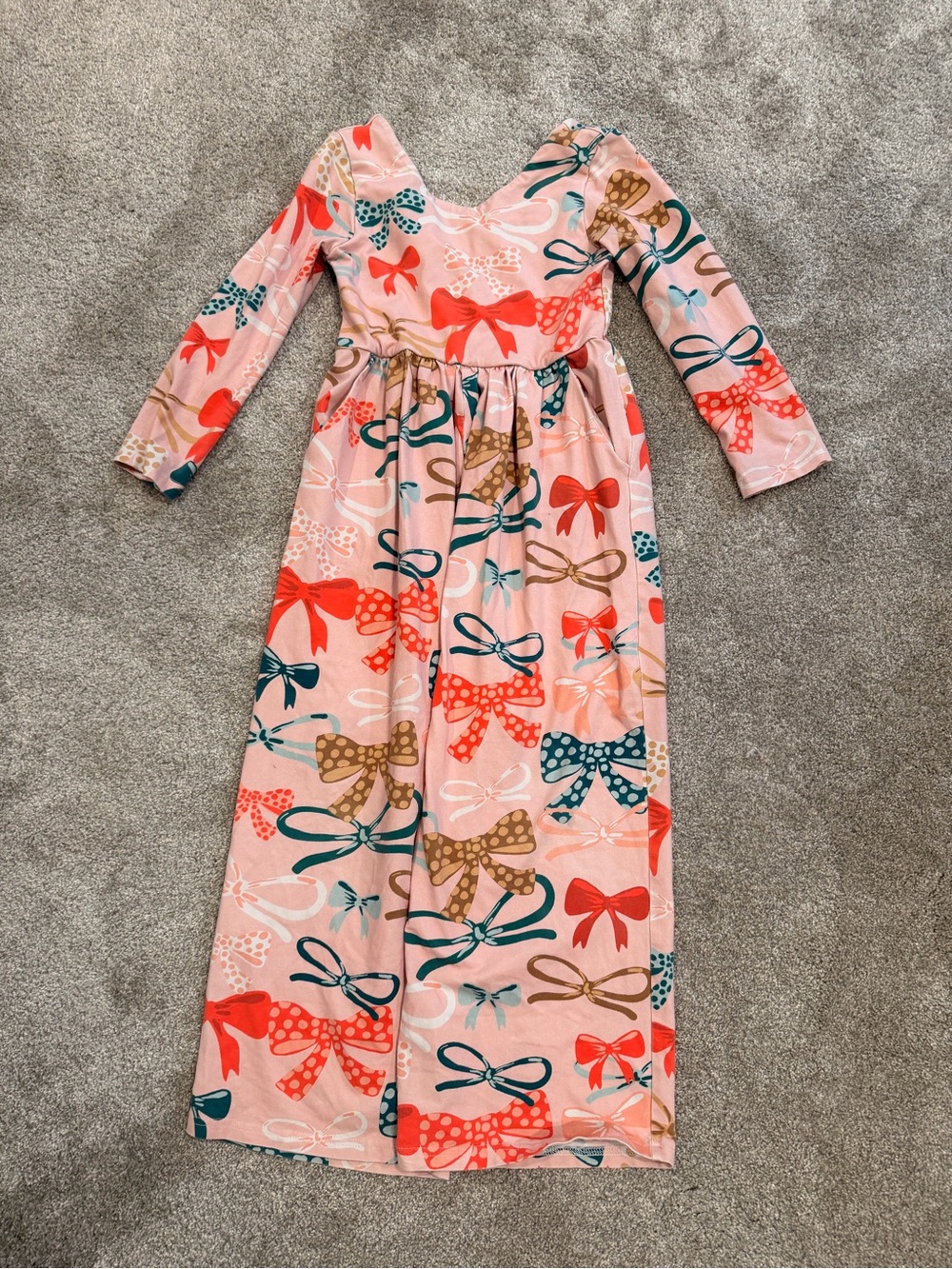 Made by Molly Bow Print Jumpsuit Pink Long Sleeve Girls Size 7 Boutique